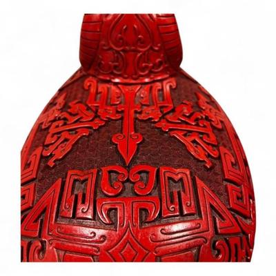 Chinese Cinnabar Lacquer Style Ram Form Oval Box