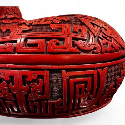 Chinese Cinnabar Lacquer Style Ram Form Oval Box