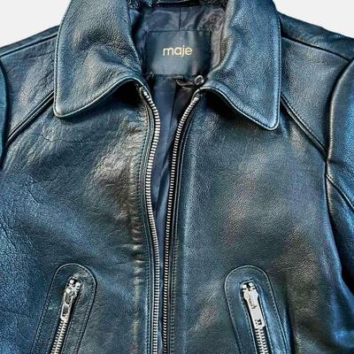 Designer Maje Leather Jacket, Biker Style 