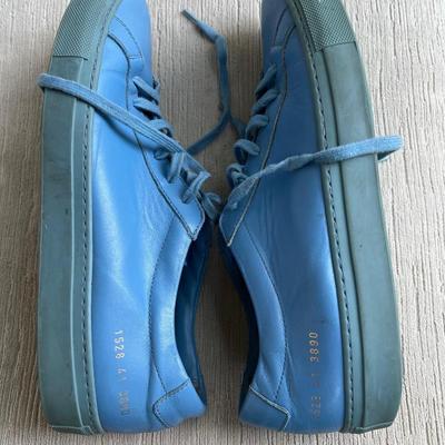 Italian Common Project Men's Luxury Sneakers, Light Blue Leather 