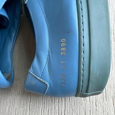 Italian Common Project Men's Luxury Sneakers, Light Blue Leather 