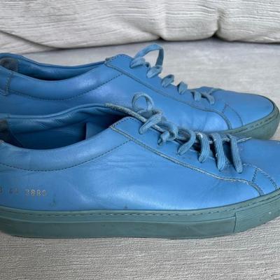 Italian Common Project Men's Luxury Sneakers, Light Blue Leather 