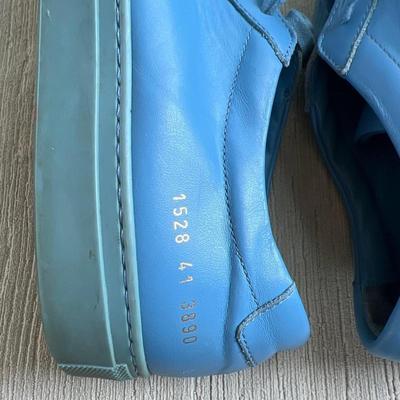 Italian Common Project Men's Luxury Sneakers, Light Blue Leather 