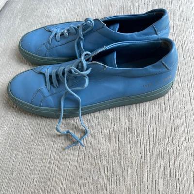 Italian Common Project Men's Luxury Sneakers, Light Blue Leather 