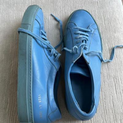 Italian Common Project Men's Luxury Sneakers, Light Blue Leather 
