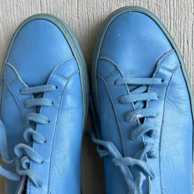 Italian Common Project Men's Luxury Sneakers, Light Blue Leather 
