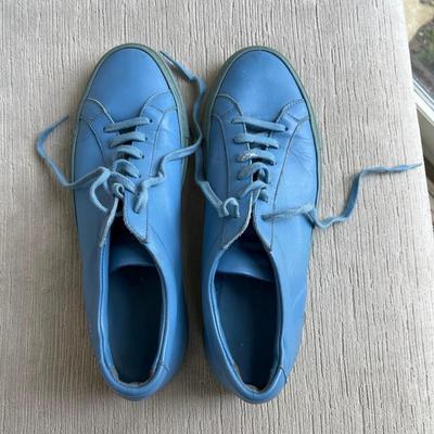 Italian Common Project Men's Luxury Sneakers, Light Blue Leather 
