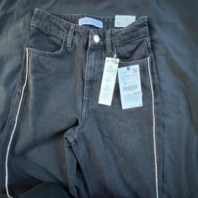 ZARA Black Diamond Studded Jeans, Straight Full Length, New with Tags, Size 32