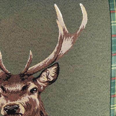 Scottish Stag Red Tartan Cushion with Tartan Sides by Hines of Oxford, Christmas Decor Throw Pillow
