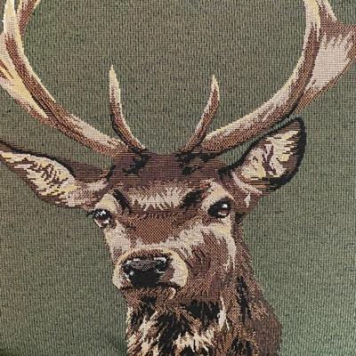Scottish Stag Red Tartan Cushion with Tartan Sides by Hines of Oxford, Christmas Decor Throw Pillow