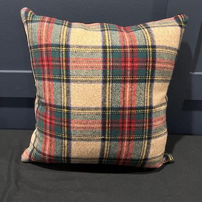 Charles Gellen Luxury Irish Wool Decorative Accent Pillow, Red, Green Plaid, Christmas Decorative Pillow