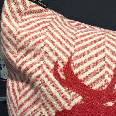 David Fussenger Luxury Austrian Decorative Accent Throw Pillow, Holiday Red And White Chevron Deer 