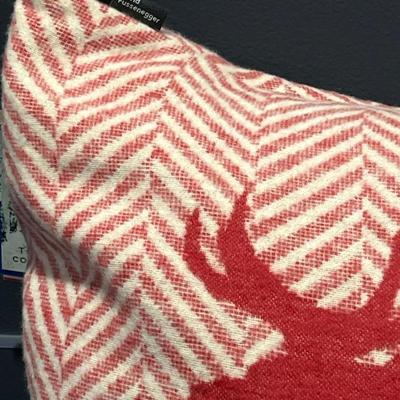 David Fussenger Luxury Austrian Decorative Accent Throw Pillow, Holiday Red And White Chevron Deer 