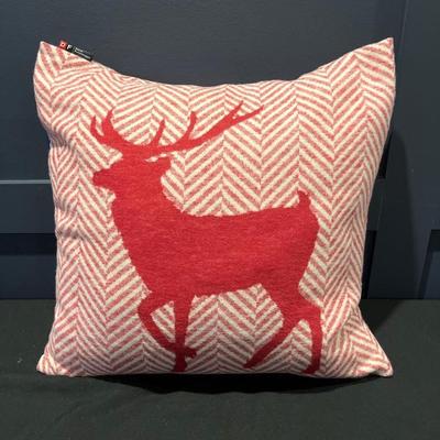 David Fussenger Luxury Austrian Decorative Accent Throw Pillow, Holiday Red And White Chevron Deer 