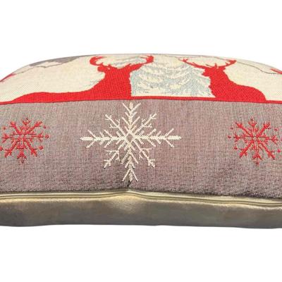 Luxury Tapestry Lumbar Pillow by Rolande Du Dreuilh French Designer -  Nude Reindeer Motif, Christmas Decorative Pillow