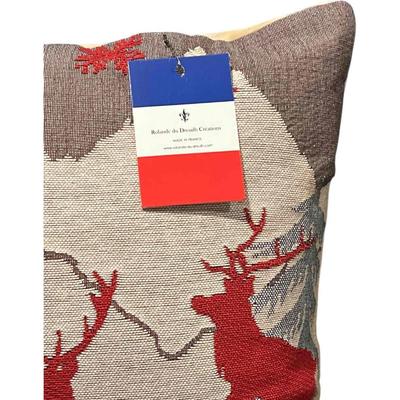 Luxury Tapestry Lumbar Pillow by Rolande Du Dreuilh French Designer -  Nude Reindeer Motif, Christmas Decorative Pillow