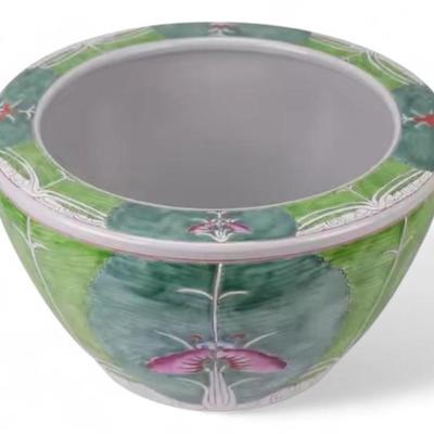 Hand-Painted Chinese Bok Choy Cabbage Leaf Ceramic Fish Bowl Planter, Jingdezhen Porcelain