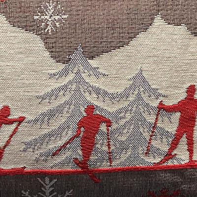 Luxury French Tapestry Lumbar Pillow by Rolande Du Dreuilh French Designer -  Nude Color Skiing Motif, Christmas Decor Pillow