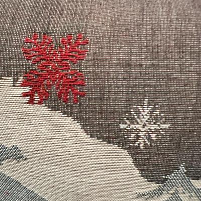 Luxury French Tapestry Lumbar Pillow by Rolande Du Dreuilh French Designer -  Nude Color Skiing Motif, Christmas Decor Pillow