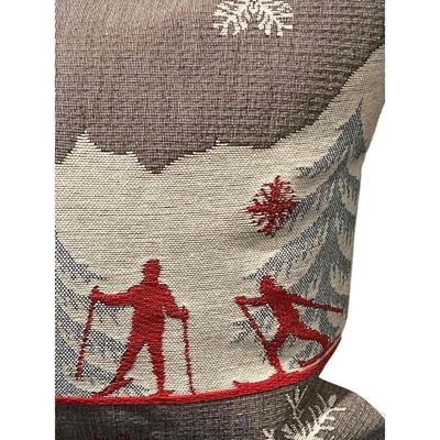 Luxury French Tapestry Lumbar Pillow by Rolande Du Dreuilh French Designer -  Nude Color Skiing Motif, Christmas Decor Pillow