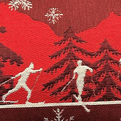 Luxury French Tapestry Lumbar Pillow by Rolande Du Dreuilh French Designer -  Red Color Skiing Motif, Christmas Decorative Pillow