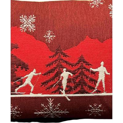 Luxury French Tapestry Lumbar Pillow by Rolande Du Dreuilh French Designer -  Red Color Skiing Motif, Christmas Decorative Pillow