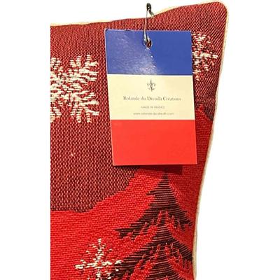 Luxury French Tapestry Lumbar Pillow by Rolande Du Dreuilh French Designer -  Red Color Skiing Motif, Christmas Decorative Pillow