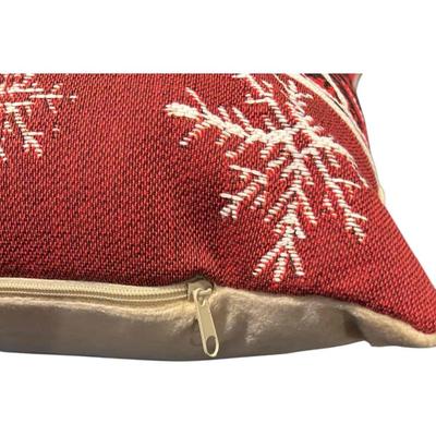 Luxury French Tapestry Lumbar Pillow by Rolande Du Dreuilh French Designer -  Red Color Skiing Motif, Christmas Decorative Pillow