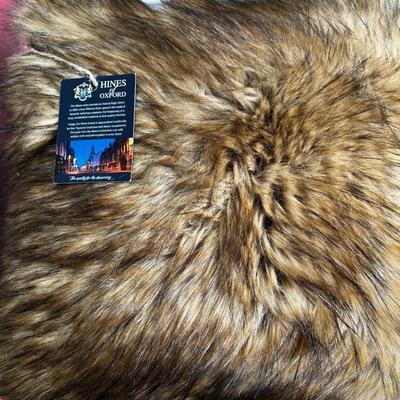 Luxury Cotton Tapestry Pillow with Faux Fur Back by Hines of Oxford -  Stag Green Plaid, Christmas Decorative Throw Pillow
