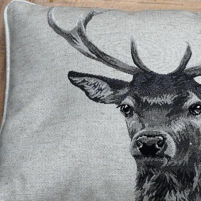 Luxury Linen Tapestry Piped Pillow by Hines of Oxford - Country Linen Stag, Christmas Decorative Throw Pillow 