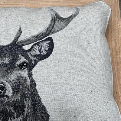 Luxury Linen Tapestry Piped Pillow by Hines of Oxford - Country Linen Stag, Christmas Decorative Throw Pillow 
