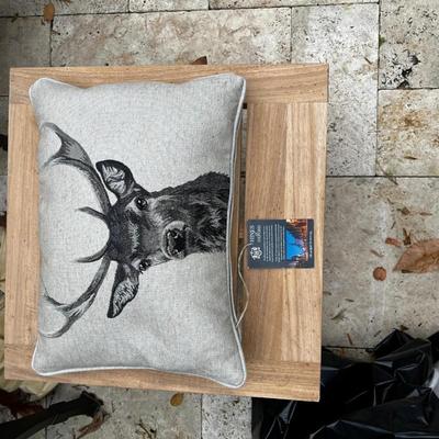 Luxury Linen Tapestry Piped Pillow by Hines of Oxford - Country Linen Stag, Christmas Decorative Throw Pillow 