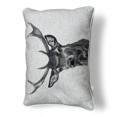 Luxury Linen Tapestry Piped Pillow by Hines of Oxford - Country Linen Stag, Christmas Decorative Throw Pillow 