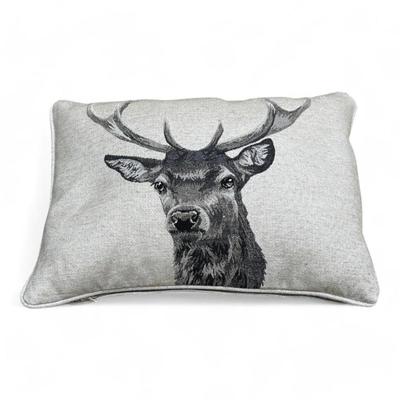 Luxury Linen Tapestry Piped Pillow by Hines of Oxford - Country Linen Stag, Christmas Decorative Throw Pillow 