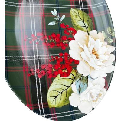 Williams Sonoma Porcelain Holiday Serving Platter ““ Magnolia & Berries with Festive Plaid Design