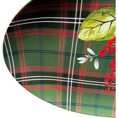 Williams Sonoma Porcelain Holiday Serving Platter ““ Magnolia & Berries with Festive Plaid Design