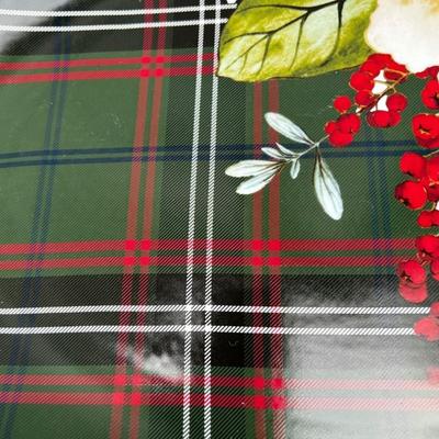 Williams Sonoma Porcelain Holiday Serving Platter ““ Magnolia & Berries with Festive Plaid Design