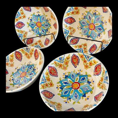 Iznik Williams Sonoma Melamine Soup/Salad Bowls Dinnerware, Set of 4, New
