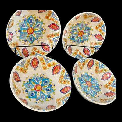 Iznik Williams Sonoma Melamine Soup/Salad Bowls Dinnerware, Set of 4, New