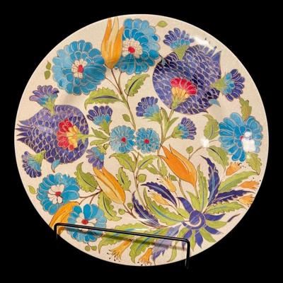 Williams Sonoma Iznik Tile "Blue & Green Floral" Melamine Dinner Plates Dinnerware, Set of 4, New