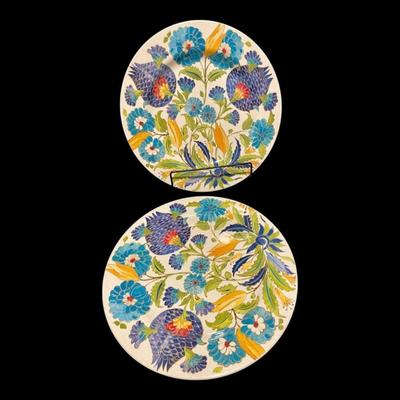 Williams Sonoma Iznik Tile "Blue & Green Floral" Melamine Dinner Plates Dinnerware, Set of 4, New