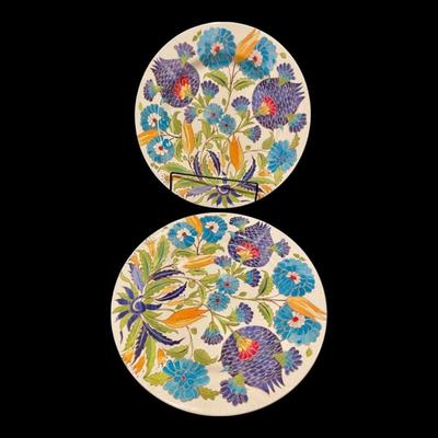 Williams Sonoma Iznik Tile "Blue & Green Floral" Melamine Dinner Plates Dinnerware, Set of 4, New