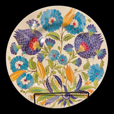 Williams Sonoma Iznik Tile "Blue & Green Floral" Melamine Dinner Plates Dinnerware, Set of 4, New