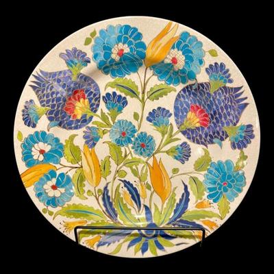 Williams Sonoma Iznik Tile "Blue & Green Floral" Melamine Dinner Plates Dinnerware, Set of 4, New