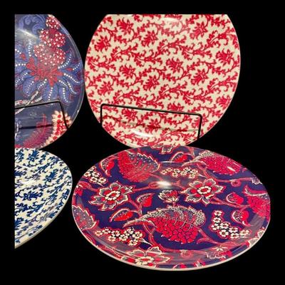 Williams Sonoma "Newport Floral" Melamine Dinner Plates Dinnerware, Set of 4, New