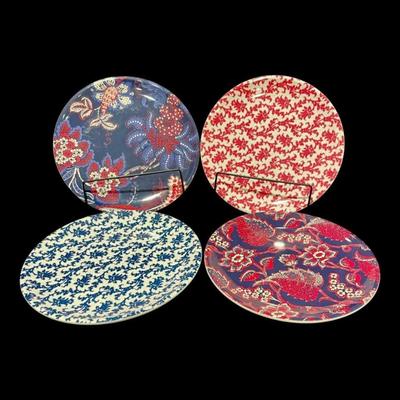 Williams Sonoma "Newport Floral" Melamine Dinner Plates Dinnerware, Set of 4, New