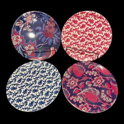 Williams Sonoma "Newport Floral" Melamine Dinner Plates Dinnerware, Set of 4, New