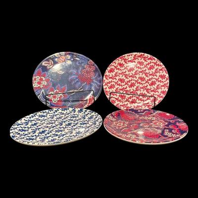 Williams Sonoma "Newport Floral" Melamine Dinner Plates Dinnerware, Set of 4, New