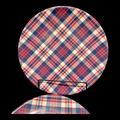 Williams Sonoma "Newport Plaid" Melamine Dinner Plates Dinnerware, Set of 4, New