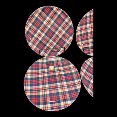 Williams Sonoma "Newport Plaid" Melamine Dinner Plates Dinnerware, Set of 4, New